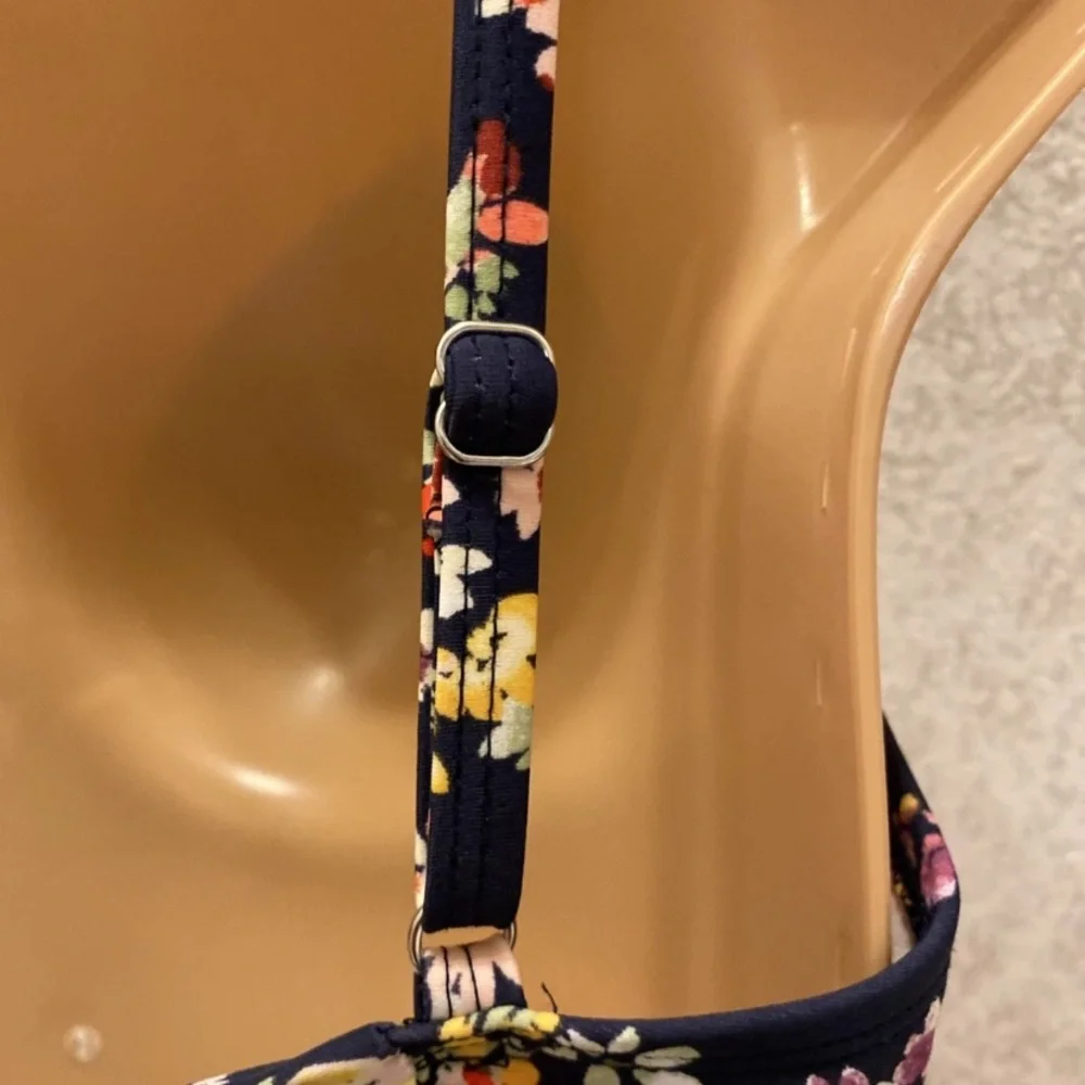 Kona Sol Navy Floral Bikini Top